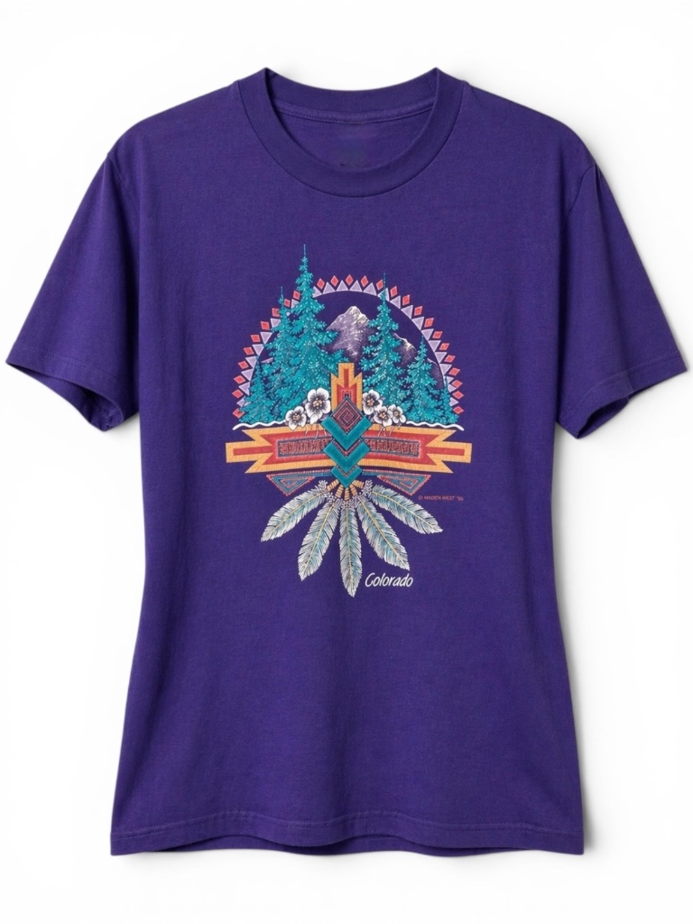 VTG 1993 USA Single Stitch Colorado Graphic Tee Southwest Purple‎ Sz M